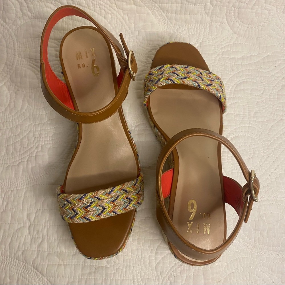 Mix No. 6 Womens Multi-Color Woven Chevron Wedge Platform Sandals Brown Size 8ā